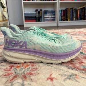 Hoka Clifton 9 Mint and Lavender Athletic Shoes
